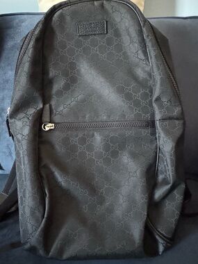 Gucci Black GG Monogram Backpack with Front Zip Pocket NWOT